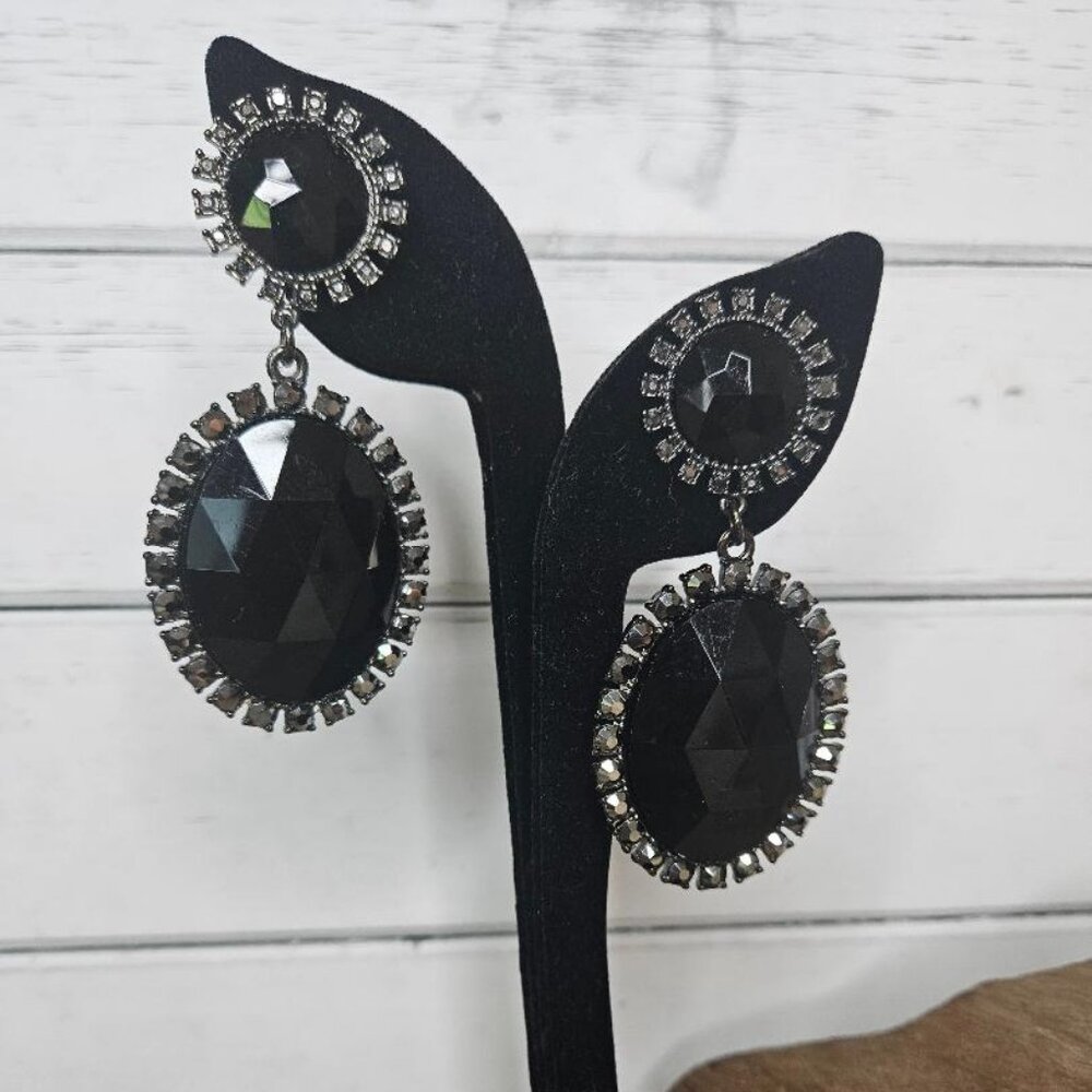 Vintage Black Large Rhinestone Chrystal Fashion Dangle Earrings